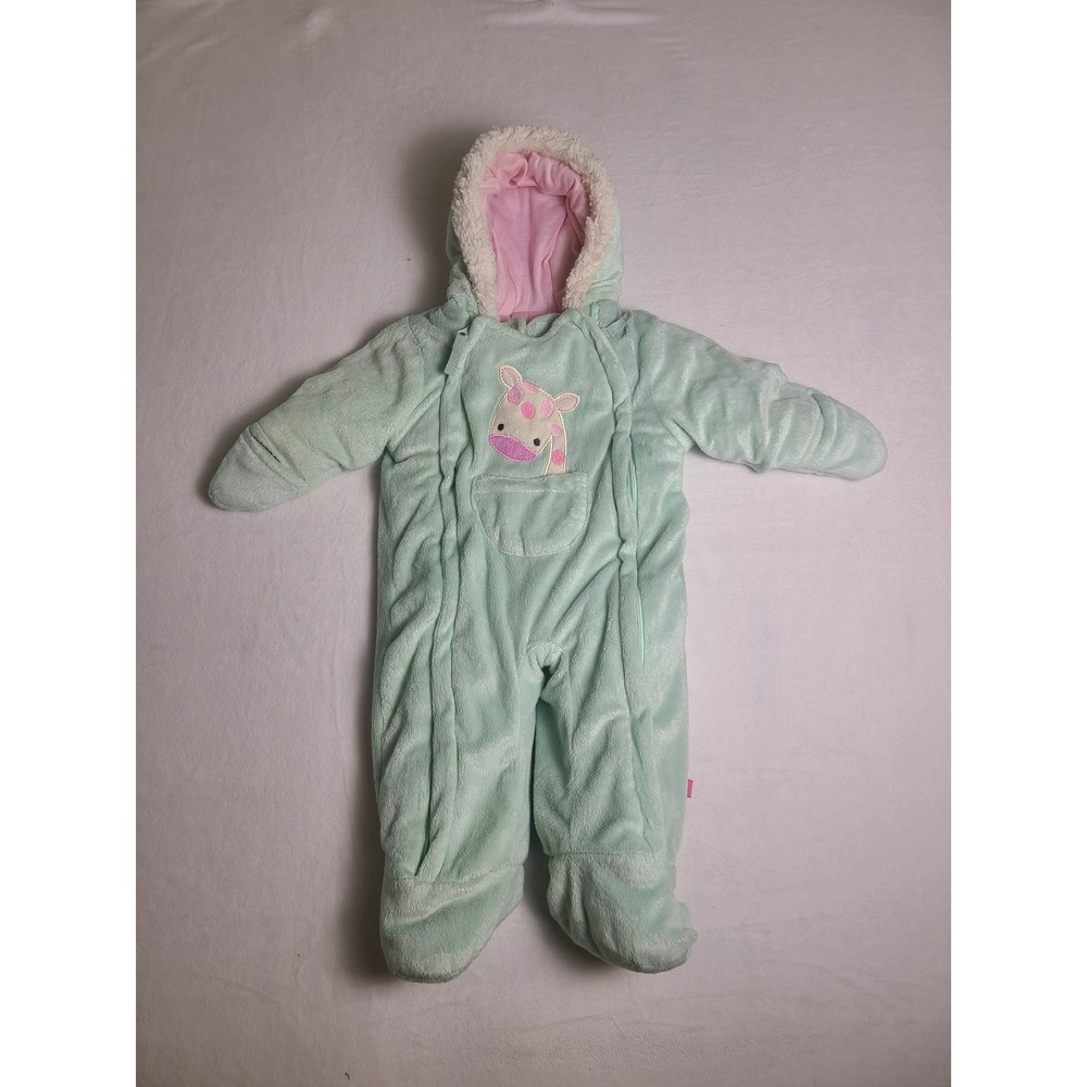 Wippette Pram Suit Baby 6/9M Mint Green‎ Giraffe Fleece Hooded Bunting Logo
